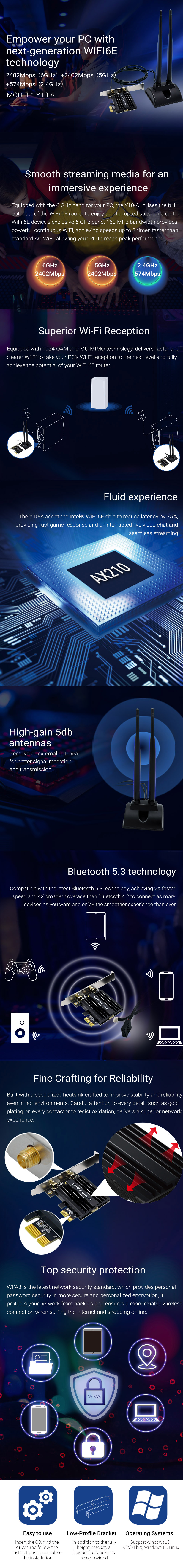 Y10-A AX5400 Triple Band WiFi 6E PCle Adapter