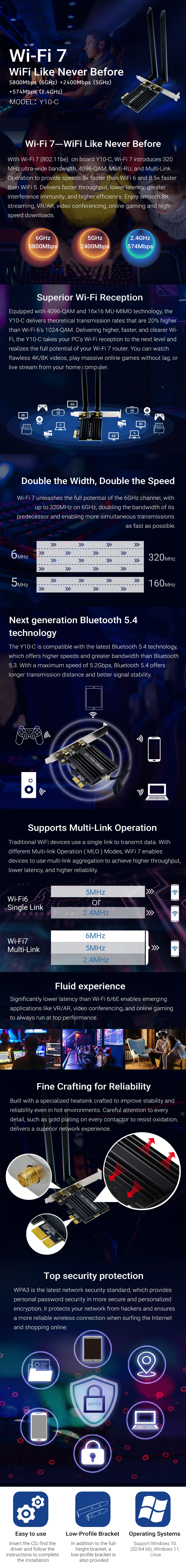 Y10-C BE8774 Tri-Band  Wi-Fi 7  PCle Adapter