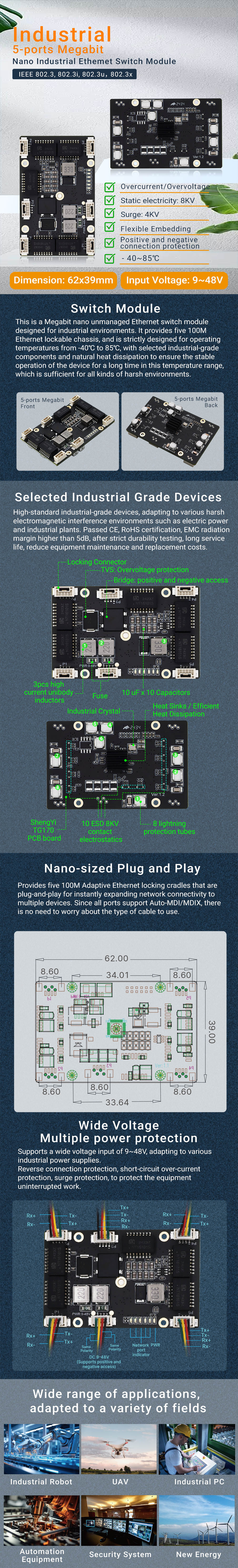  YN-IES10501 10/100Mbps Nano Industrial Ethernet Switch Module