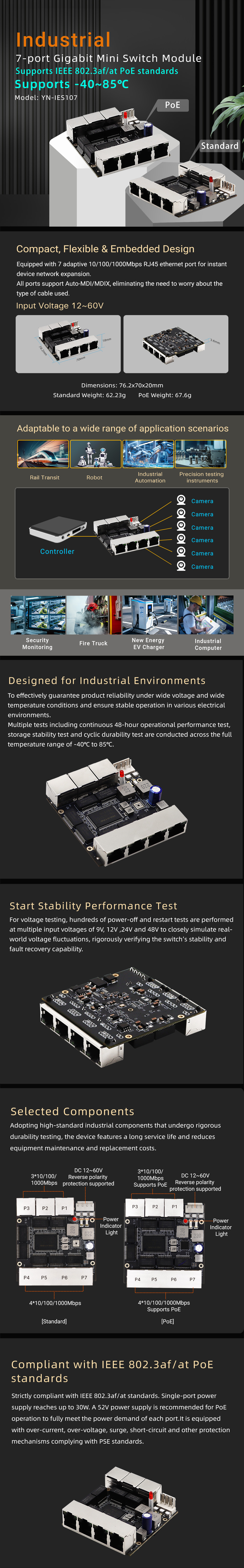 YN-IES107 Industrial 7-Port Gigabit Mini Switch Module