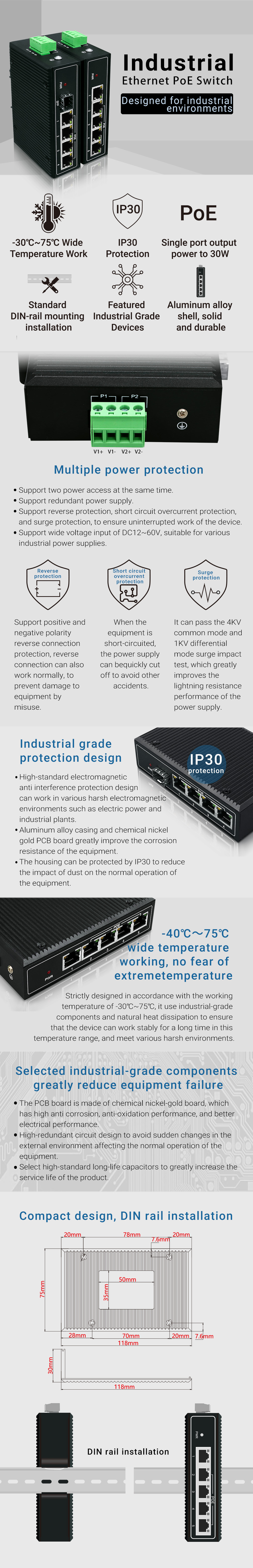 YN-SG105P1 Industrial Ethernet PoE Switch